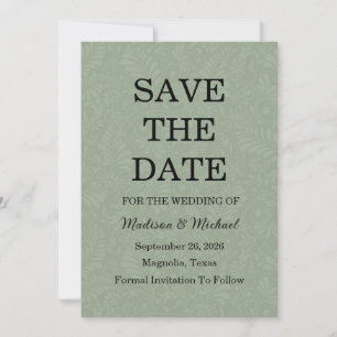 Elegant Ornate Swirl Sage Green Floral Wedding Save The Date