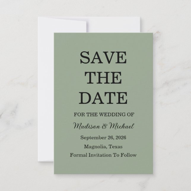 Elegant Ornate Swirl Sage Green Floral Wedding Save The Date (Front)