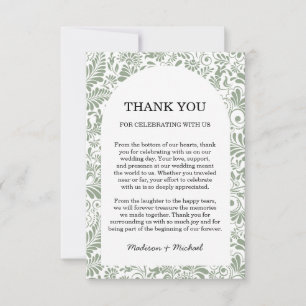 Elegant Ornate Swirl Sage Green Floral Wedding Thank You Card