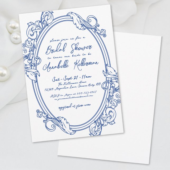 Elegant Ornate Vintage Blue Bridal Shower Invitation (Elegant Ornate Vintage Blue Bridal Shower Invitation)