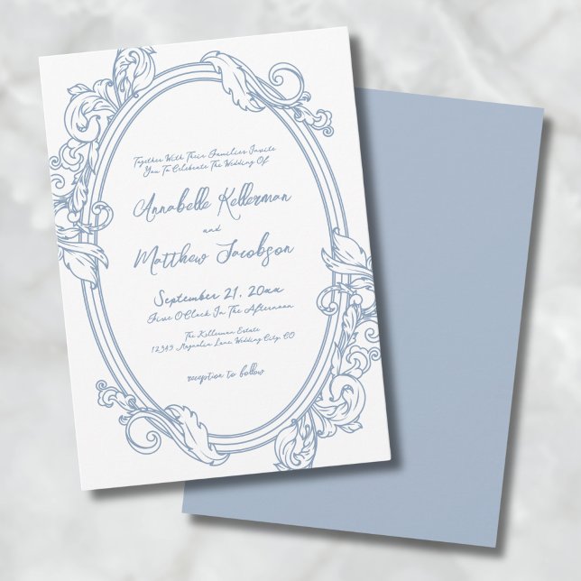 Elegant Ornate Vintage Dusty Blue Wedding Invitation (Elegant Ornate Vintage Dusty Blue Wedding Invitation)