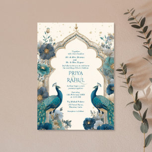 Elegant Ornate Vintage Peacocks Indian Wedding Invitation