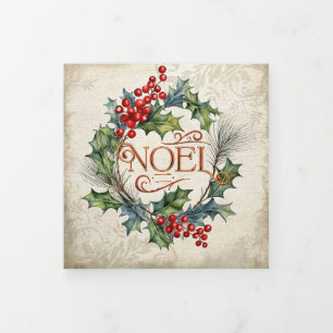 Elegant Ornate Vintage Style Noel Floral Tri-Fold Holiday Card