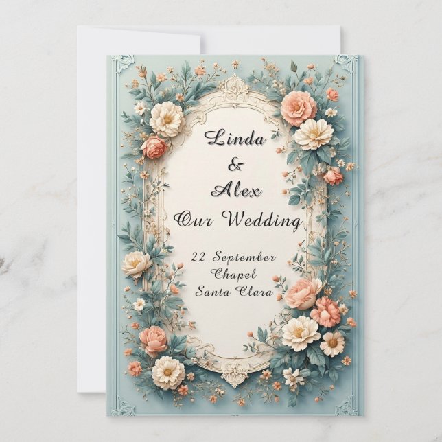 Elegant Ornate Wedding Floral Frame Invitation (Front)