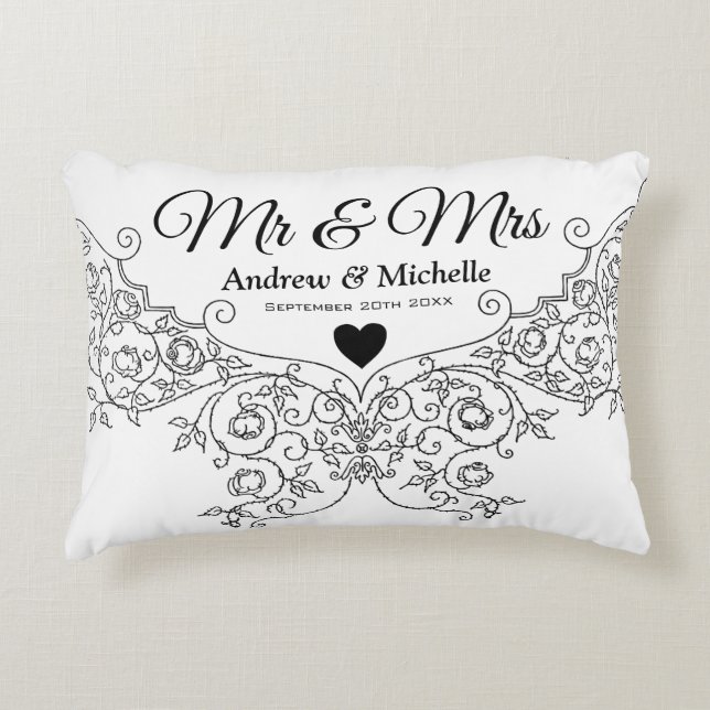 Elegant Ornate Wedding Mr and Mrs Personalised Decorative Cushion (Front)