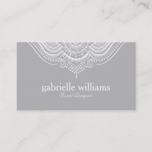 Elegant Ornate White & Light Grey Geometric Design Business Card