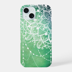 Elegant Ornate Zen Mandala Rosette Green tones iPhone 15 Case