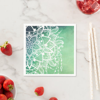 Elegant Ornate Zen Mandala Rosette Green tones Napkin
