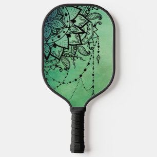 Elegant Ornate Zen Mandala Rosette Green tones Pickleball Paddle
