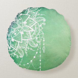 Elegant Ornate Zen Mandala Rosette Green tones Round Cushion