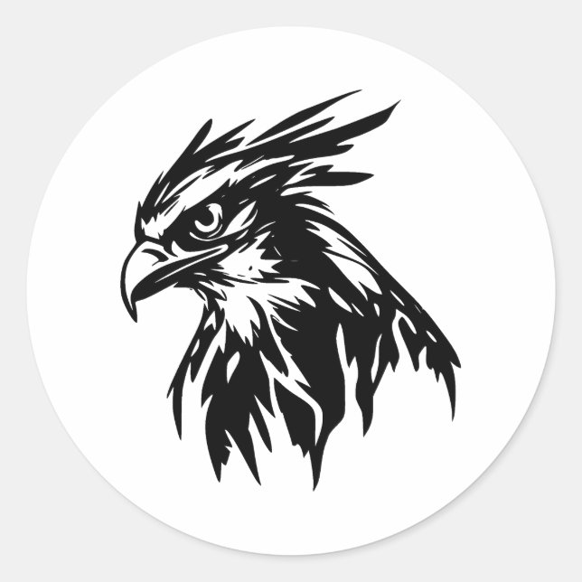 Elegant Osprey Head Silhouette in BW Classic Round Sticker (Front)