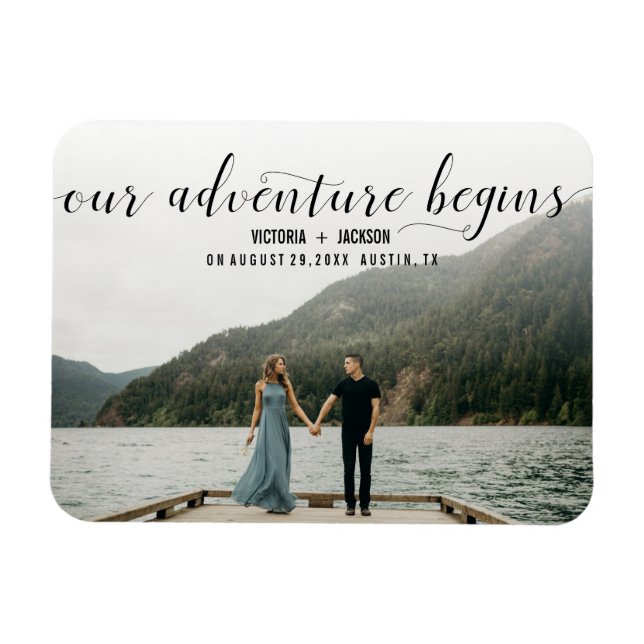 Elegant Our Adventure Save the Date Photo wedding Magnet (Horizontal)