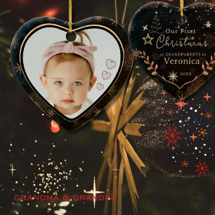 Elegant Our First Christmas as Grandparents Photo Ceramic Tree Decoration