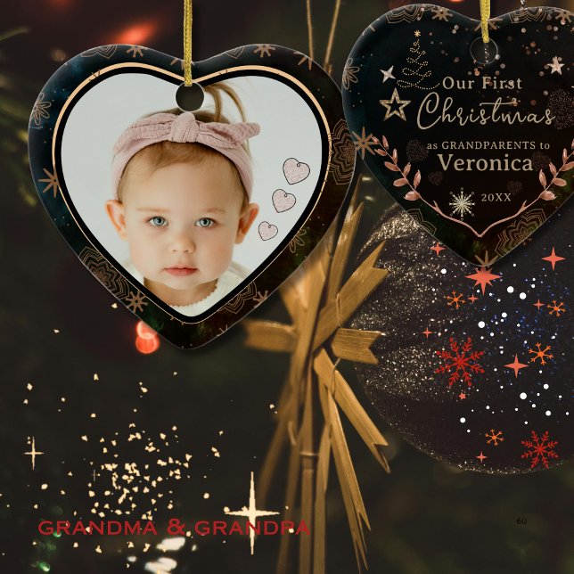 Elegant Our First Christmas as Grandparents Photo Ceramic Tree Decoration (Elegant Our First Christmas as Grandparents Photo Ceramic Ornament)