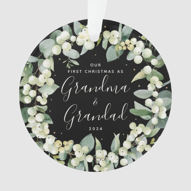 Elegant Our First Christmas as Grandparents Photo Ornament (Front)