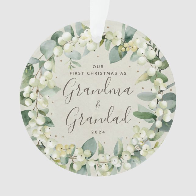 Elegant Our First Christmas as Grandparents Photo Ornament (Front)