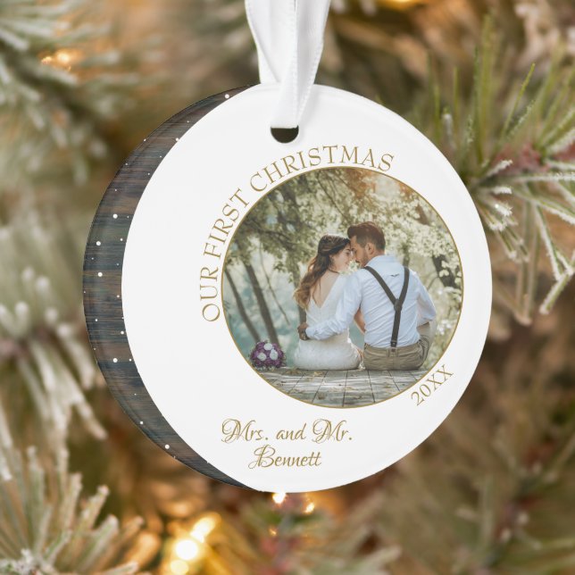 Elegant Our First Christmas as Mrs. & Mr. Photo Ornament (Tree)