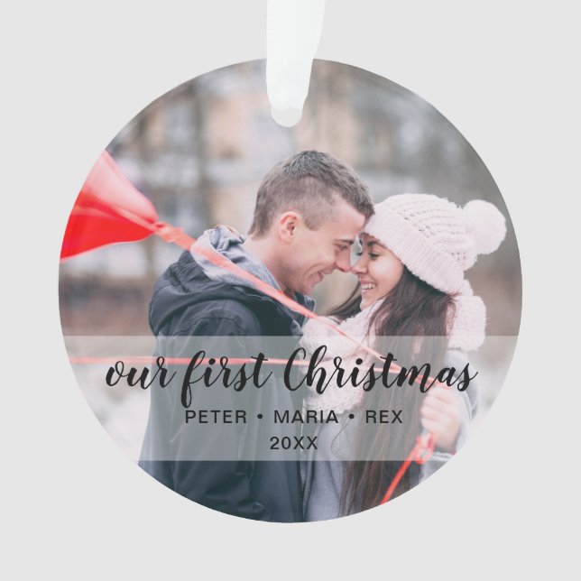 Elegant our first Christmas couple photo custom Ornament (Front)