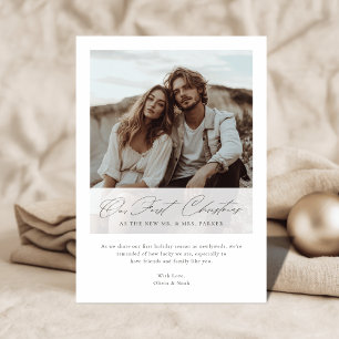 Elegant Our First Christmas Romantic Script Photo Holiday Card