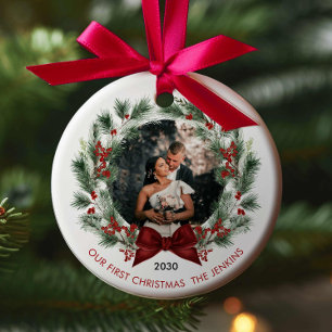 Elegant Our First Christmas Together Couple Ceramic Tree Decoration