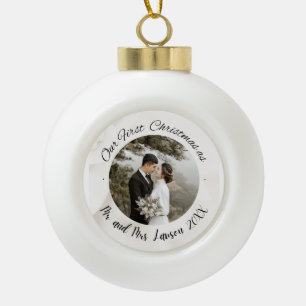 Elegant Our First Christmas wedding photo  Ceramic Ball Christmas Ornament
