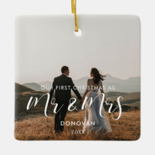 Elegant Our First Christmas wedding photo Ceramic Ornament