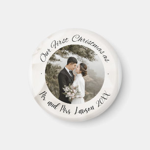 Elegant Our First Christmas wedding photo  Magnet