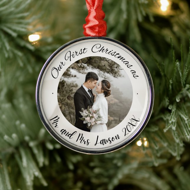 Elegant Our First Christmas wedding photo  Metal Tree Decoration (Tree)
