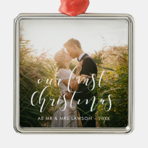 Elegant Our First Christmas wedding photo Metal Tree Decoration