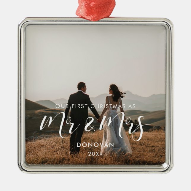 Elegant Our First Christmas wedding photo Metal Tree Decoration (Front)