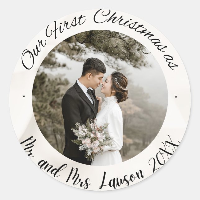 Elegant Our First Christmas wedding photo Sticker (Front)