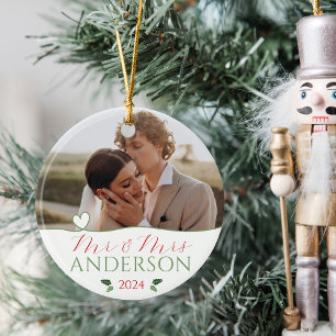 Elegant Our First Christmas Weddings Married Photo Ceramic Tree Decoration