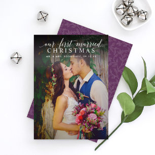 Elegant Our First Married Christmas Plum Photo Holiday Card