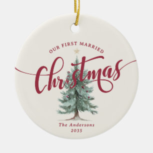 Elegant Our First Married Christmas Tree Photo Ceramic Tree Decoration
