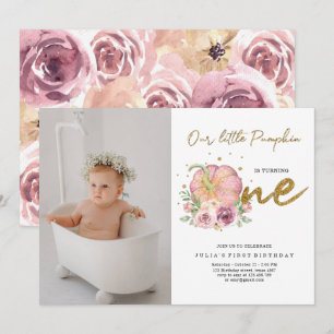 Elegant Our Little Pumpkin First Birthday Photo Invitation