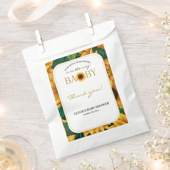 Elegant "Our Little Sunflower" Modern Baby Shower Favour Bags (Clipped)