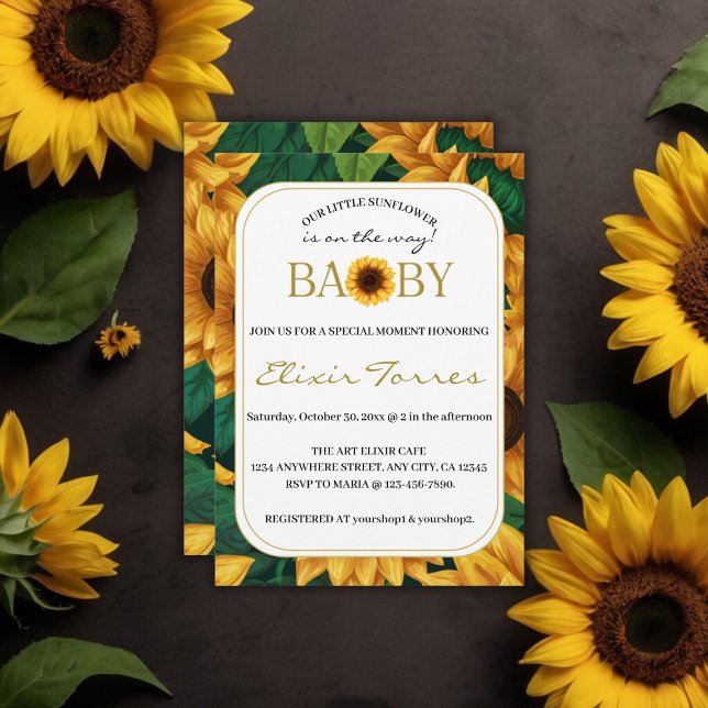 Elegant "Our Little Sunflower" Modern Baby Shower Invitation (Creator Uploaded)