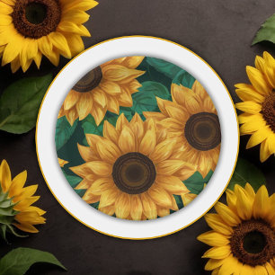 Elegant "Our Little Sunflower" Modern Baby Shower Paper Plate
