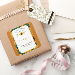 Elegant "Our Little Sunflower" Modern Baby Shower Square Sticker