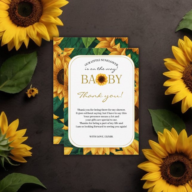 Elegant "Our Little Sunflower" Modern Baby Shower Thank You Card (Creator Uploaded)