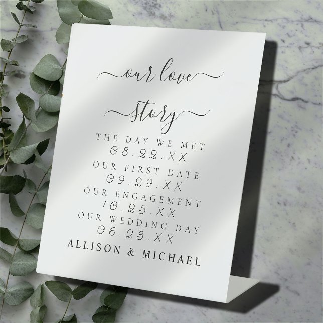 Elegant Our Love Story Timeline Wedding Pedestal Sign (Creator Uploaded)