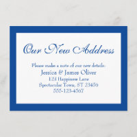 Elegant Our New Address Bordered Blue and White