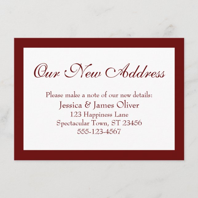 Elegant Our New Address Bordered Burgundy, White Enclosure Card (Front)