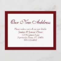 Elegant Our New Address Bordered Burgundy & White