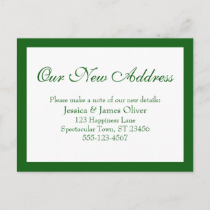 Elegant Our New Address Bordered Green & White Postcard