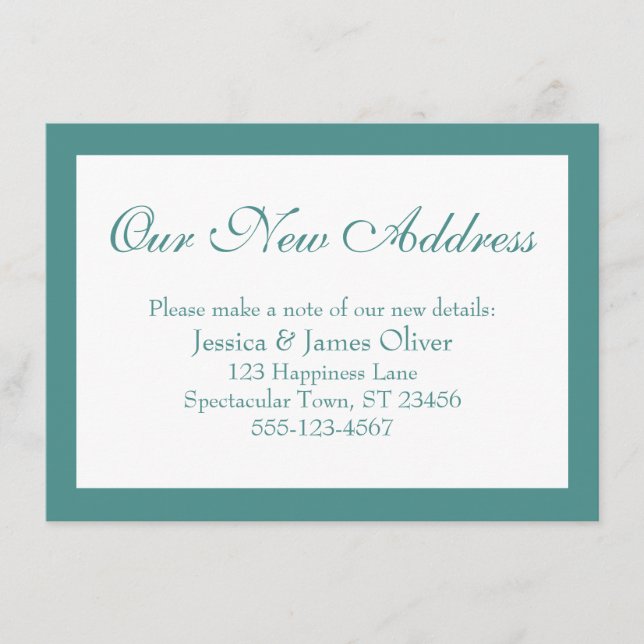 Elegant Our New Address Bordered Light Teal, White Enclosure Card (Front)