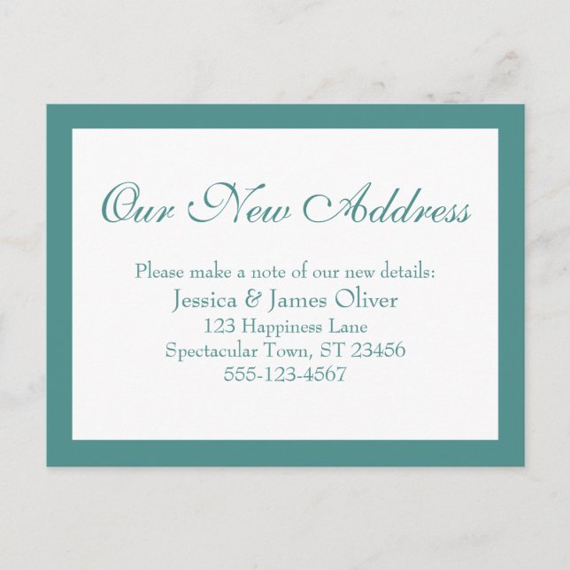 Elegant Our New Address Light Teal Bordered Postcard (Front)