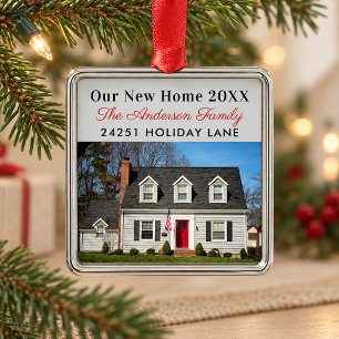 Elegant Our New Home Address Keepsake Photo Metal Tree Decoration