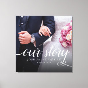 Elegant Our Story Photo Wedding Handwritten Canvas Print