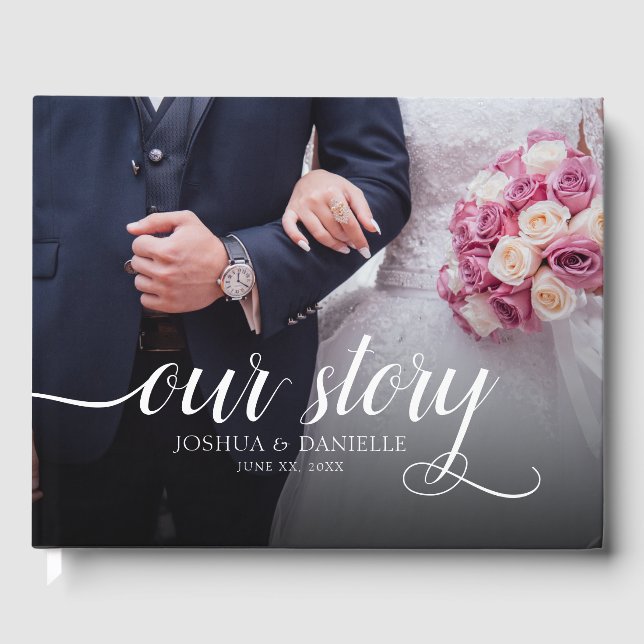 Elegant Our Story Photo Wedding Handwritten Guest Book (Front)
